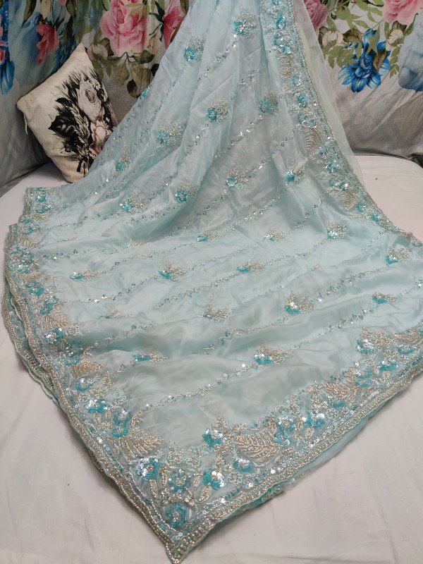 Allover Handwork Saree Khatle Work Sequence On Pure Organza