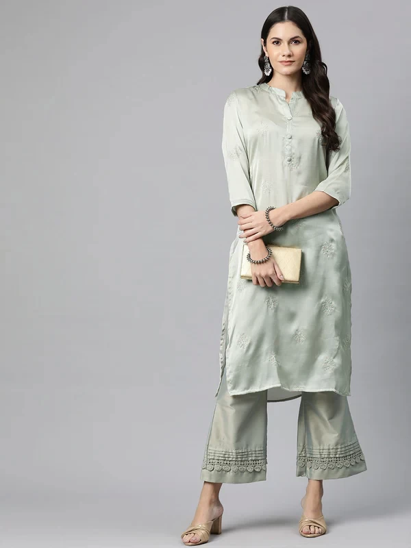Silk Embroidered Straight Kurta