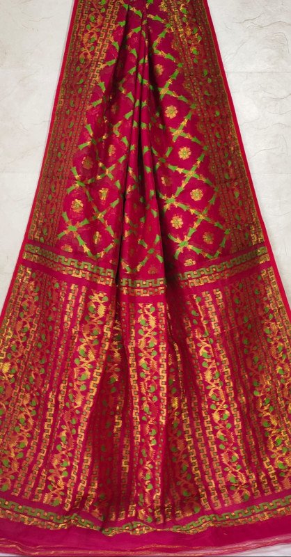 Cotton Dhakai Jamdani Saree With Full Body Exclusive Jamdani Work
