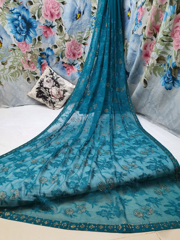 Allover Self Resham Jall And  Swaroski Stone On Georgette.