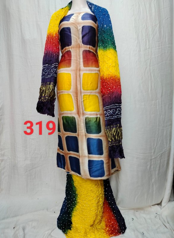 Pure Modal Silk Clamp With Bandhej 3 Pics Suit Cbs Also Come Multi Daying Top