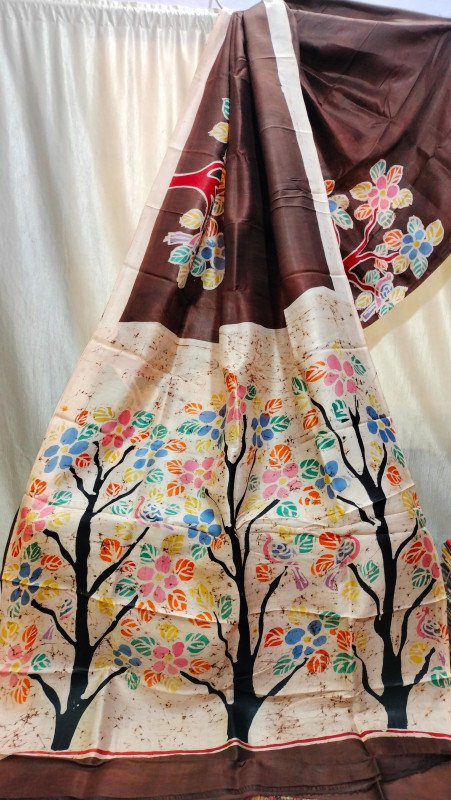 Bishnupuri Pure Silk Hand Batik Saree With Blouse
