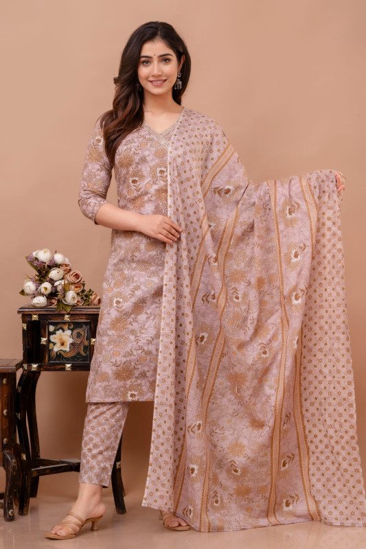 Cotton Long Kurti With Pant Work And Duppta