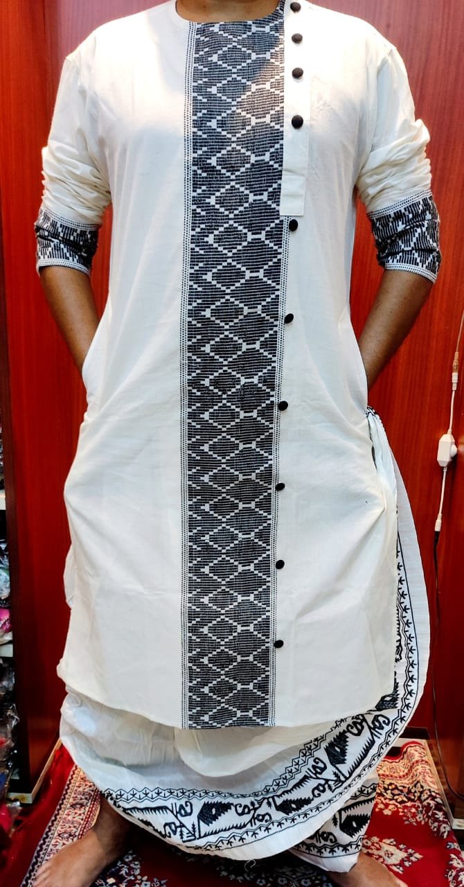Pure South Cotton Thread Wraving Border High Quality Fabric Panjabi