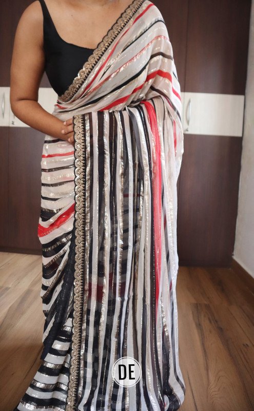 Beautiful Handloom Georgette Sarees With Pure Tissue Foil Weaving In Digital Prints