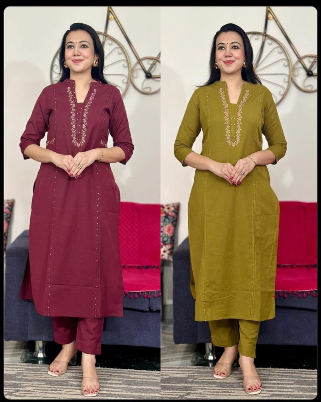 Pure Cotton Pleated Pattern Kurta With Heavy Embroided Panels And Sequence Work