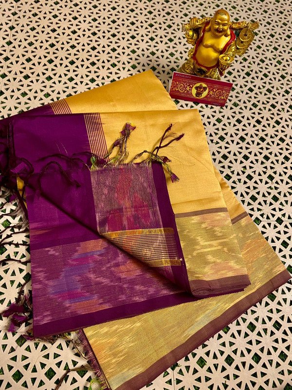 Pure Handloom Venkatagiri Silk Cotton Sarees With Zari Pochamaplly Boarder