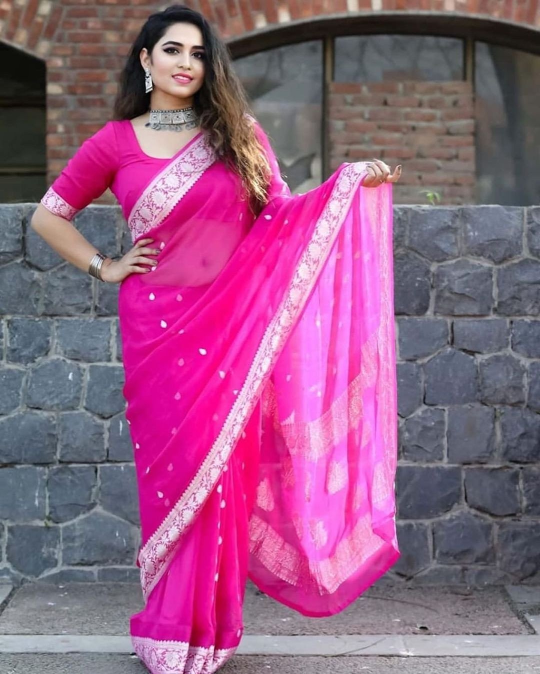 Pure Banarasi Khaddi Chiffon Silk Saree